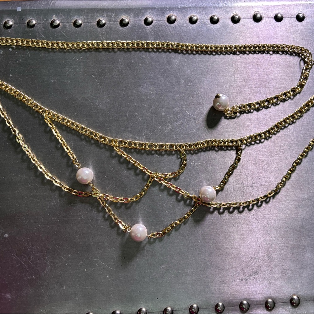 Vintage Elegant Gold Pearl Chain Belt